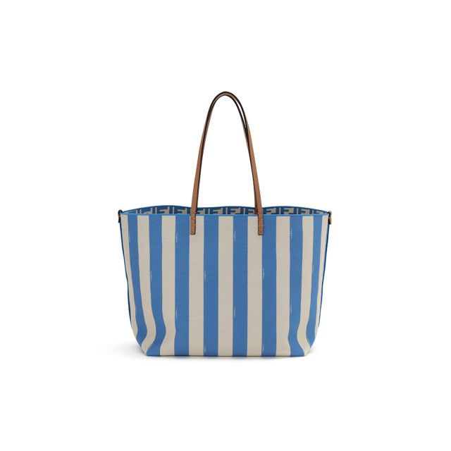 FENDI - Shopper in tessuto a righe Pequin e FF azzurro