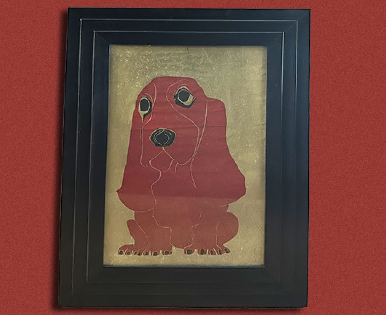 Stampa Basset Hound stilizzato con cornice decorata
